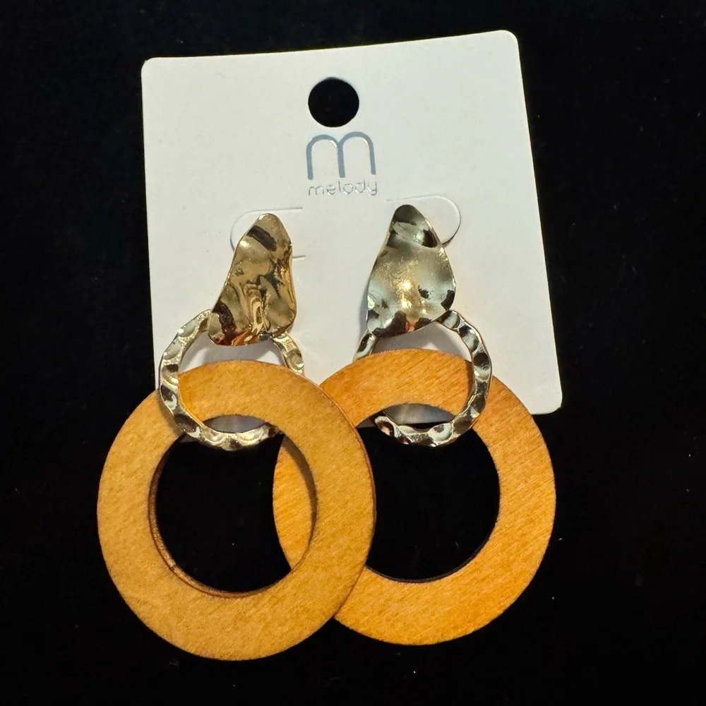 Gold and Tan Hoop Earrings - Picture 1 of 3